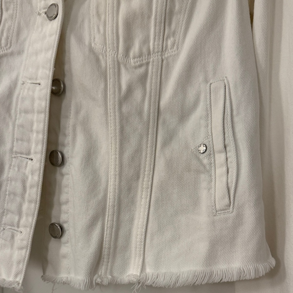 Liverpool Women's White Denim Jacket with distressed hem in the back - Picture 3 of 6